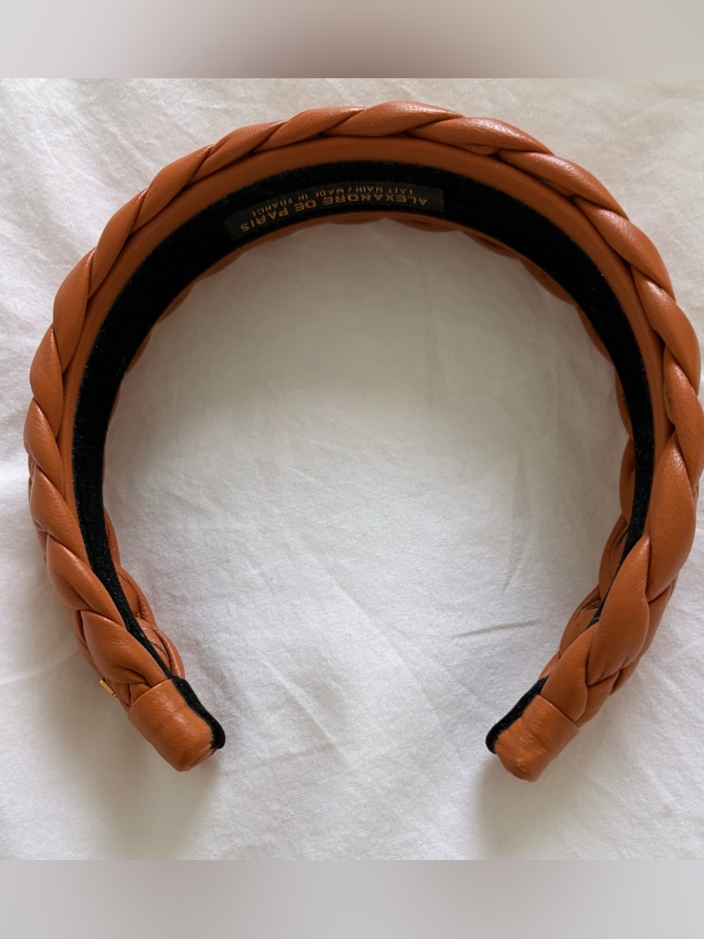 Alexandre de Paris braided brown leather headband